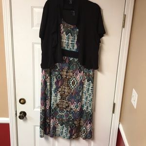 2 piece dress. Multi colored with brown jacket